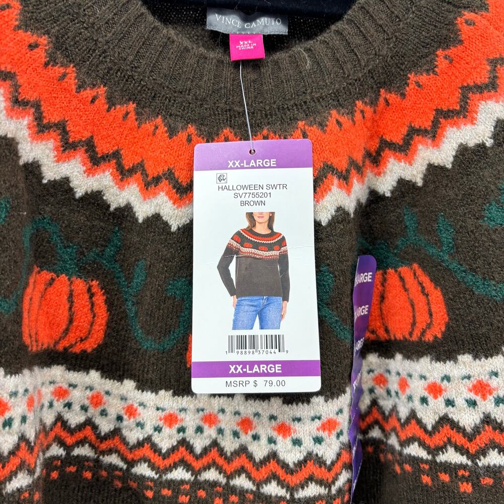 Vince Camuto Sz XXL Womens Sweater Thanksgiving Pumpkin Fair Isle Crewneck - Picture 3 of 16